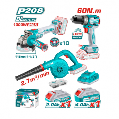 Σετ Επαναφορτιζόμενων Εργαλείων TOTAL TOSLI241192E, 20V, 2/4Ah – TL IND TOSLI241192E