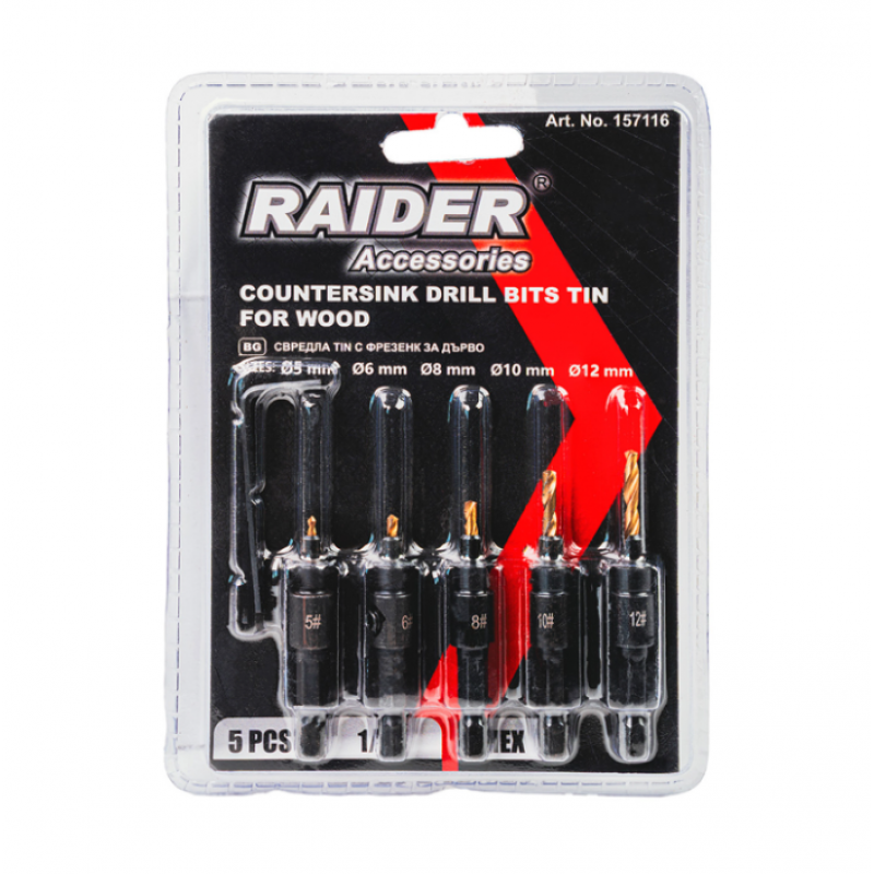 Σετ τρυπανιών ξύλου με φρέζα Raider, 1/4", 5-12 χιλ., 5 τεμ.