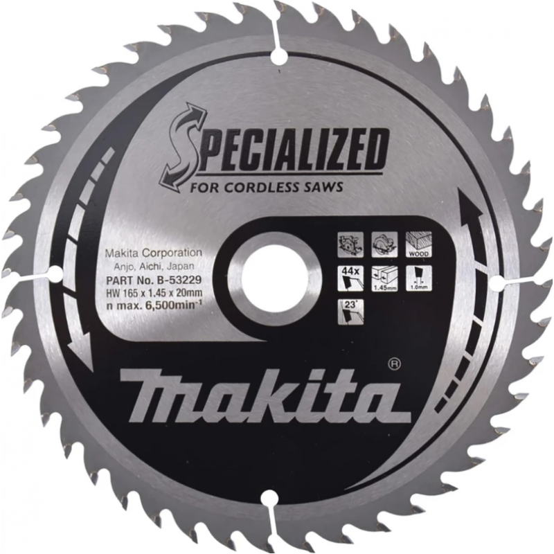 Δίσκος κοπής ξύλου Makita B-53207, 165x20x1.45 mm, 44 δόντια