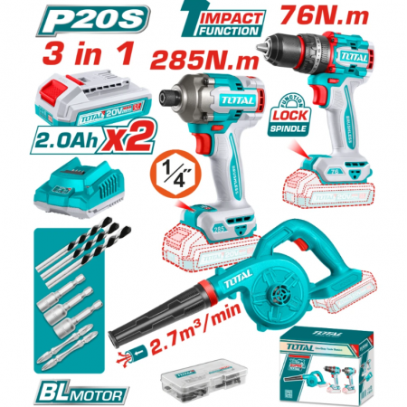 Σετ Επαναφορτιζόμενων Εργαλείων TOTAL TOSLI250182E, 20 V, 2 x 2 Ah
