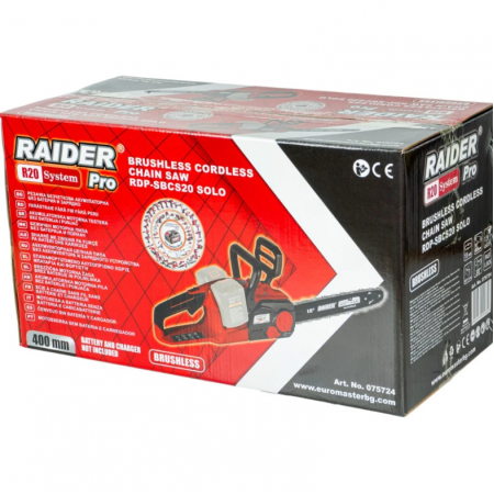 Ασύρματο αλυσοπρίονο χωρίς ψήκτρες Raider RDP-SBCS20 Solo, R20, 40V, 400 mm (χωρίς μπαταρία & φορτιστή)