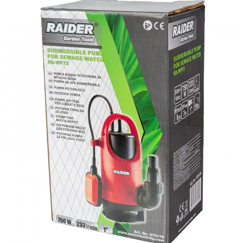 Βυθιζόμενη αντλία βρώμικου νερού Raider RD-WP72, 1", 750 W, 233 l/min, 8 m