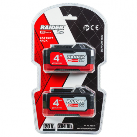 Σετ επαναφορτιζόμενων μπαταριών Raider R20, 20 V, 2 x 4 Ah, για το σύστημα RDP-R20 System
