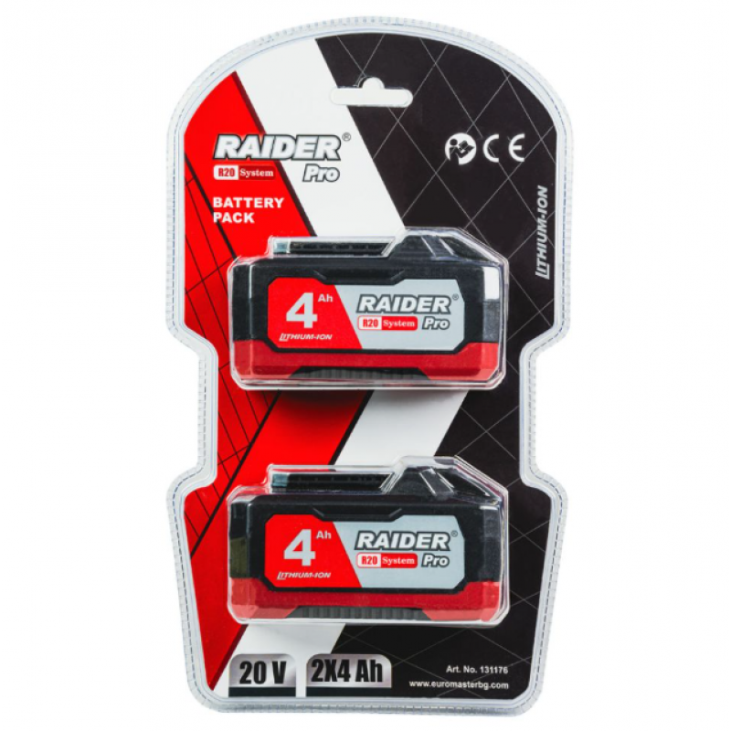 Σετ επαναφορτιζόμενων μπαταριών Raider R20, 20 V, 2 x 4 Ah, για το σύστημα RDP-R20 System