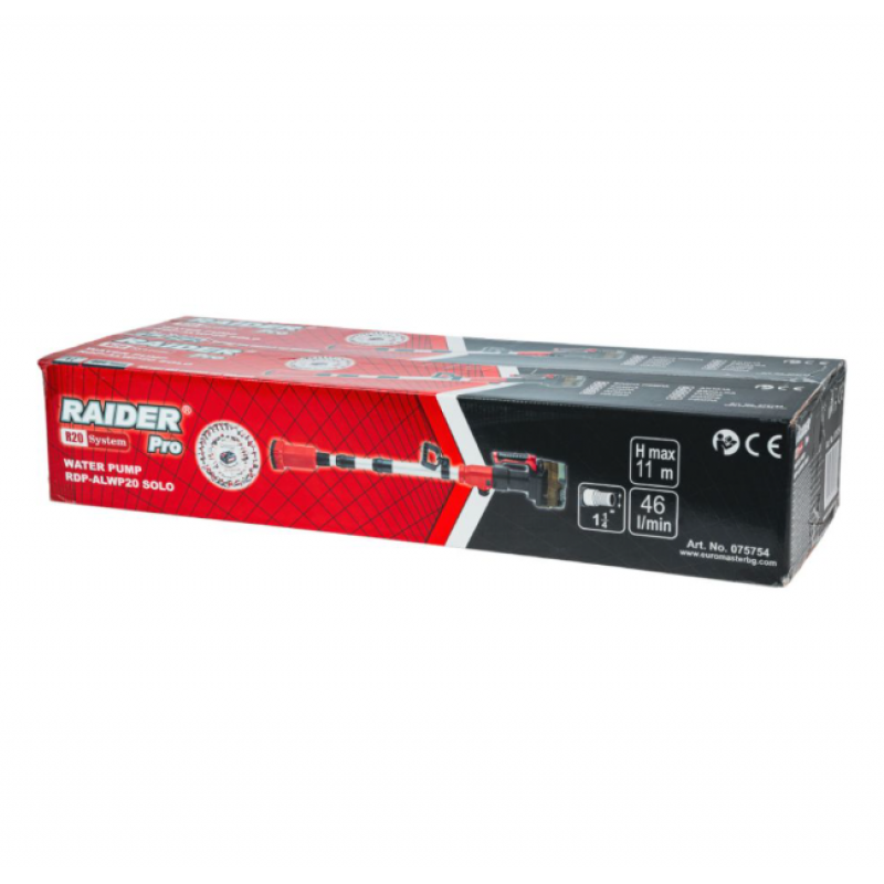 Επαγγελματική ασύρματη αντλία νερού Raider RDP-ALWP20 Solo, R20, 20 V, 2760 λ/ώρα, 11 μ, χωρίς μπαταρία και φορτιστή