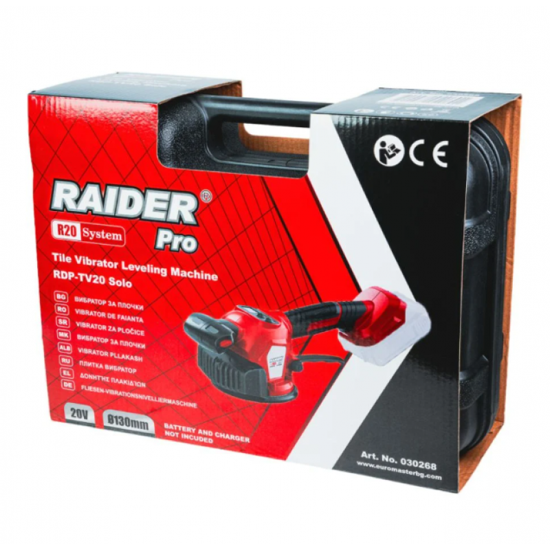 Ασύρματη δονητική βεντούζα πλακιδίων Raider RDP-TV20 Solo, R20, 20 V, 130 mm, με βαλίτσα, χωρίς μπαταρία και φορτιστή