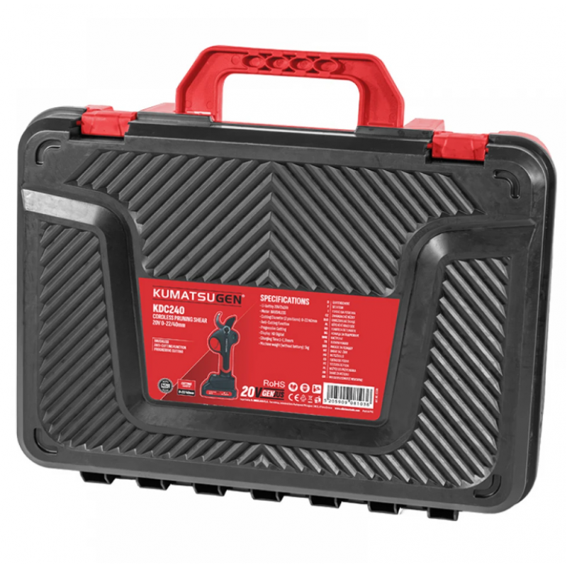 Ασύρματο ψαλίδι κλαδέματος KUMATSUGEN KDC240, 20 V, Brushless, 0–22/40 mm, 2 x 2.0 Ah Li-Ion, φορτιστής και βαλίτσα