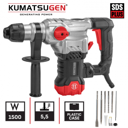 Ηλεκτρικό Περιστροφικό Πιστολέτο KUMATSUGEN KPH150, 1500 W, SDS-Plus, 5.5 J, 5,1 kg, με βαλίτσα και αξεσουάρ
