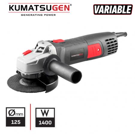 Ηλεκτρικός γωνιακός τροχός KUMATSUGEN KAG140, 1400 W, Ø125 mm, 2800–10000 σ.α.λ., με ρύθμιση στροφών
