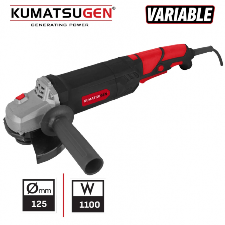 Ηλεκτρικός γωνιακός τροχός KUMATSUGEN KAG110, 1100 W, Ø125 mm, 3000-12000 σ.α.λ., με ρύθμιση στροφών