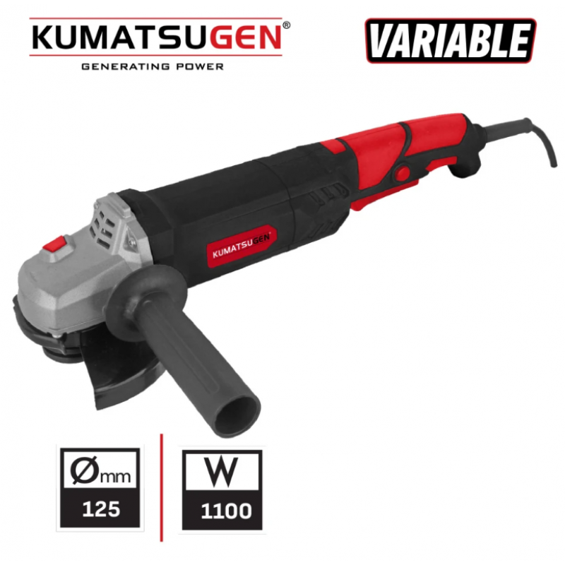 Ηλεκτρικός γωνιακός τροχός KUMATSUGEN KAG110, 1100 W, Ø125 mm, 3000-12000 σ.α.λ., με ρύθμιση στροφών