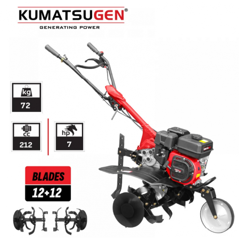 Βενζινοκίνητος καλλιεργητής KUMATSUGEN KPT100, 212 κ.εκ., 7 HP, 5,2 kW, πλάτος εργασίας 85 εκ.