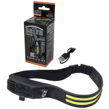 Επαναφορτιζόμενος φακός κεφαλής SATRA 5W COB / 3W LED, 350 lm, USB, με αισθητήρα κίνησης