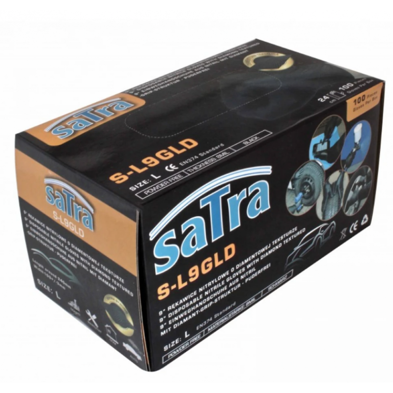 Γάντια νιτριλίου μίας χρήσης SATRA S-L9GLD, 9", 100 τεμάχια