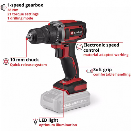 Ασύρματο δραπανοκατσάβιδο Einhell Professional TC-CD 18/38 Li, 18 V, 38 Nm, χωρίς μπαταρία και φορτιστή