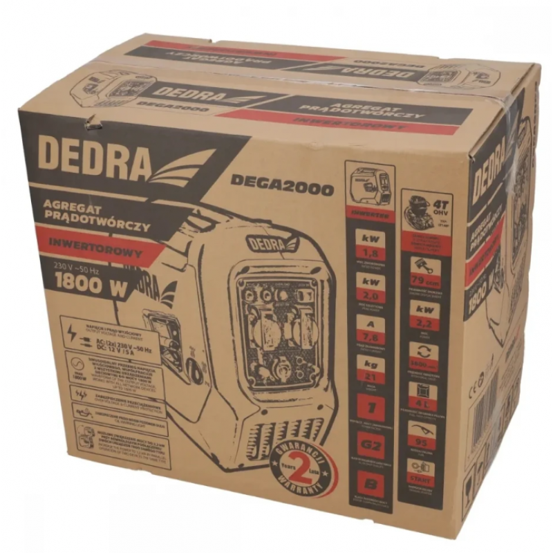 Γεννήτρια Βενζίνης Inverter DEDRA DEGA2000, OHV 79 cm³, 1.8/2.0 kW, 2x230 V