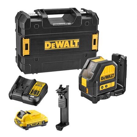 Γραμμικό επίπεδο λέιζερ DeWALT με 2 ακτίνες με 1 μπαταρία και φορτιστή, 30 μ., 60 μ., 0,3 χιλιοστά/μ., DCE088D1G
