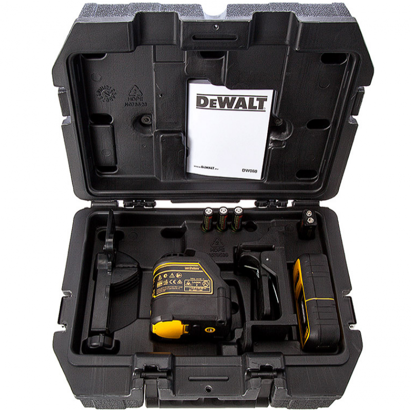 Γραμμικό λέιζερ επιπέδωσης DeWALT με 2 ακτίνες και δέκτη 15 μ, 50 μ, 0.3 χλστ./μ, DW088KD
